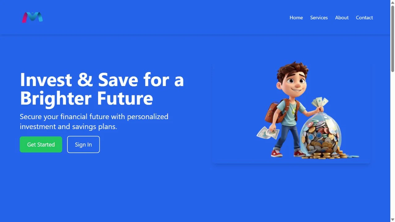 Banking application landing page introducing lending and investment workflows